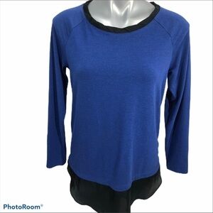 LOGO Lori Goldstein blue fake layers top, …